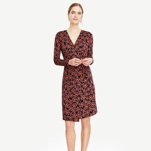 Ann Taylor Long Sleeve Blooms Wrap Dress.